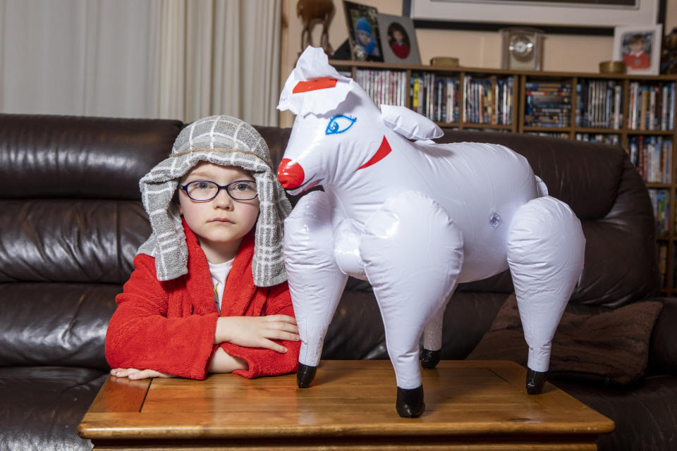 The outfit was listed on Amazon as ‘Labreeze kids boys brown shepherd costume inflatable sheep nativity fancy dress outfit’ (SWNS)