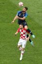 <p>Olivier Giroud of France wins a header from Marcelo Brozovic of Croatia. (Photo by Catherine Ivill/Getty Images) </p>