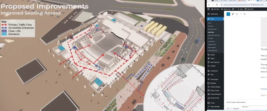 <em>The proposed seating access improvements at Chrysler Hall. The current configuration is at the lower right (Courtesy of City of Norfolk)</em>