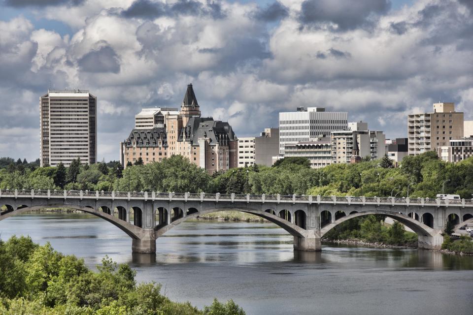 <h1 class="title">Saskatoon skyline with broad view of the University Bridge</h1><cite class="credit">Photo: Dougall Photography / Getty Images</cite>