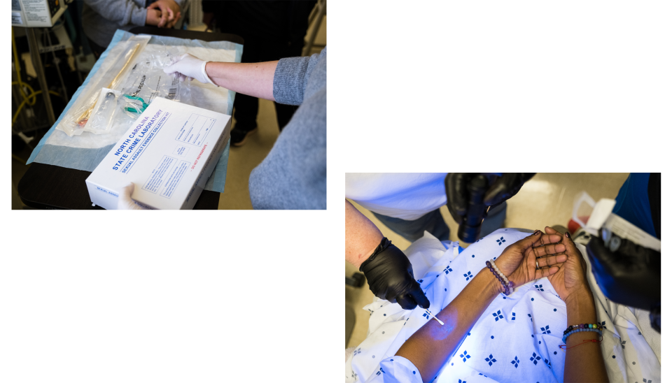 Students practice an examination during Sexual Assault Nurse Examiners training at Fayetteville State University (Cornell Watson for NBC News)