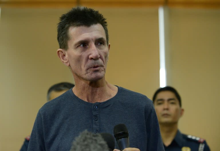 Australian Warren Rodwell gives a statement as he arrives at Manila International Airport on March 25, 2013, after being released by his Islamic militant kidnappers