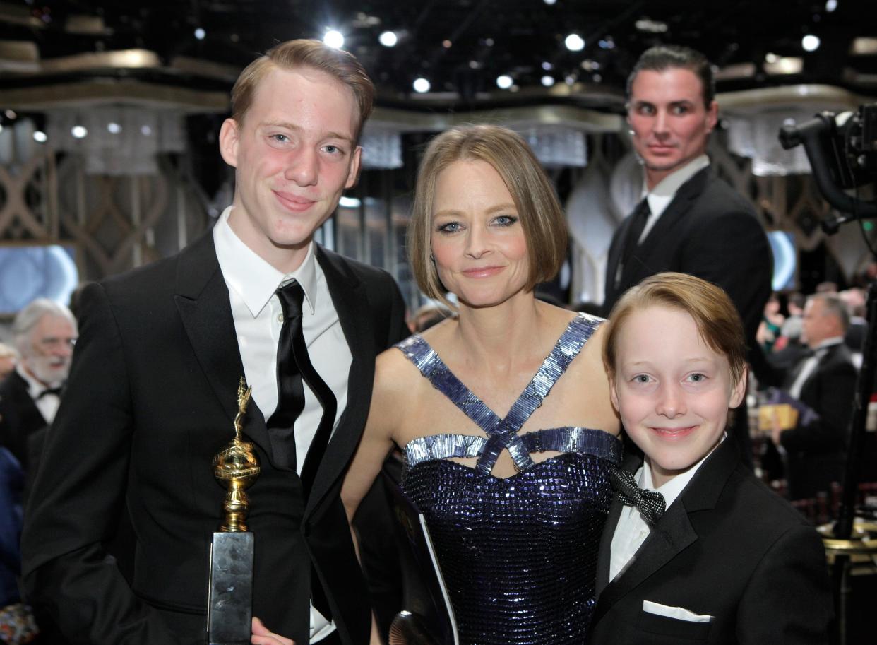 Jodie Foster with children Kit and Charlie at 70th Annual Golden Globe Awards in January 2013.