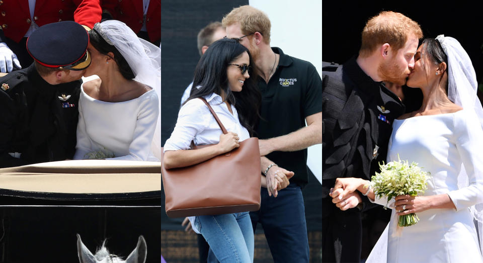 Newlyweds Prince Harry and Meghan Markle can barely keep their hands off one another. [Photo: Getty]
