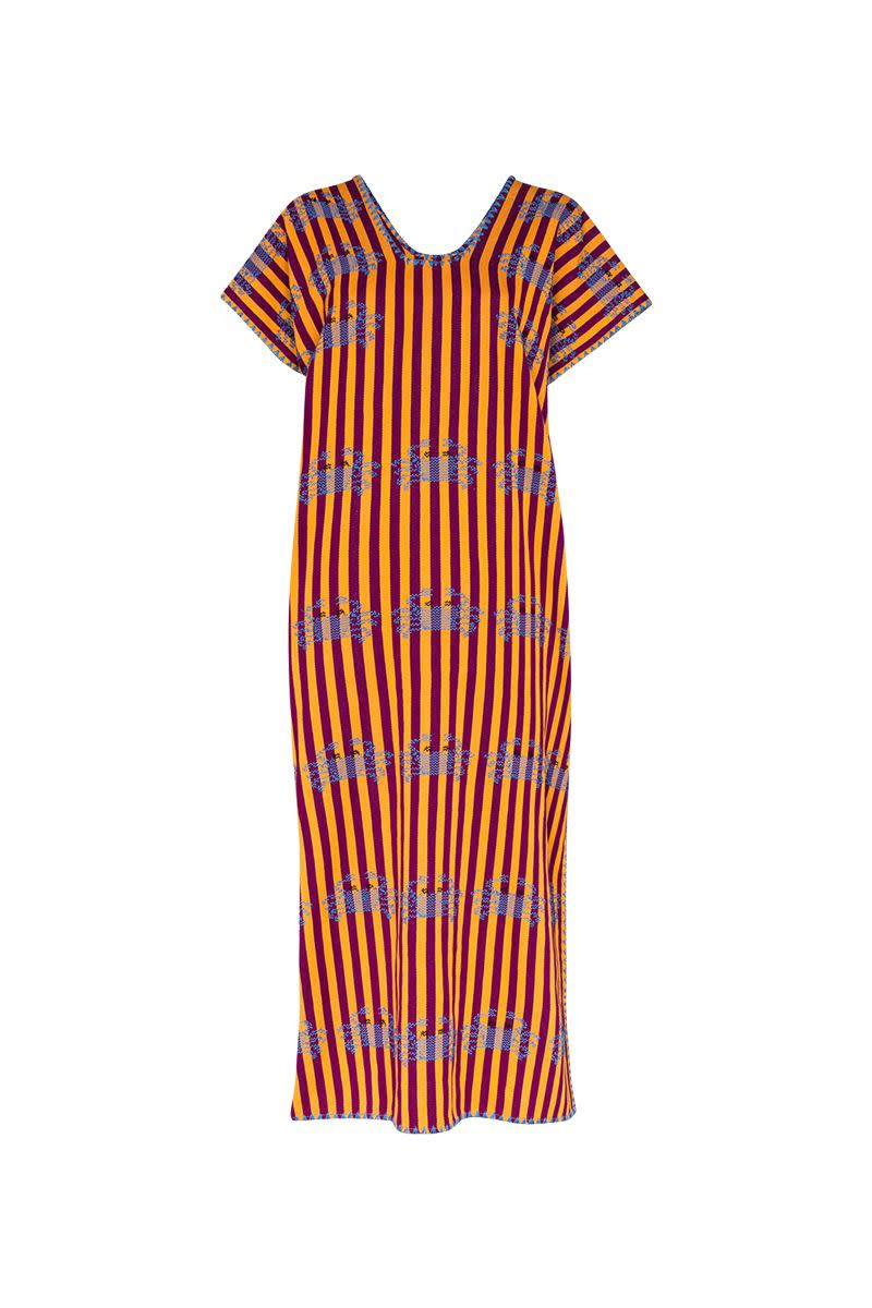 Pippa Holt Stripe Crab Print Cotton Kaftan Dress