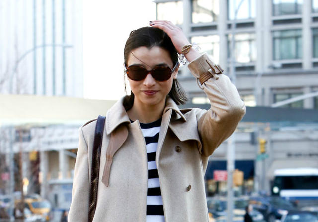 Winter Outfit We Love: A Classic Trench Coat, White Heels, and