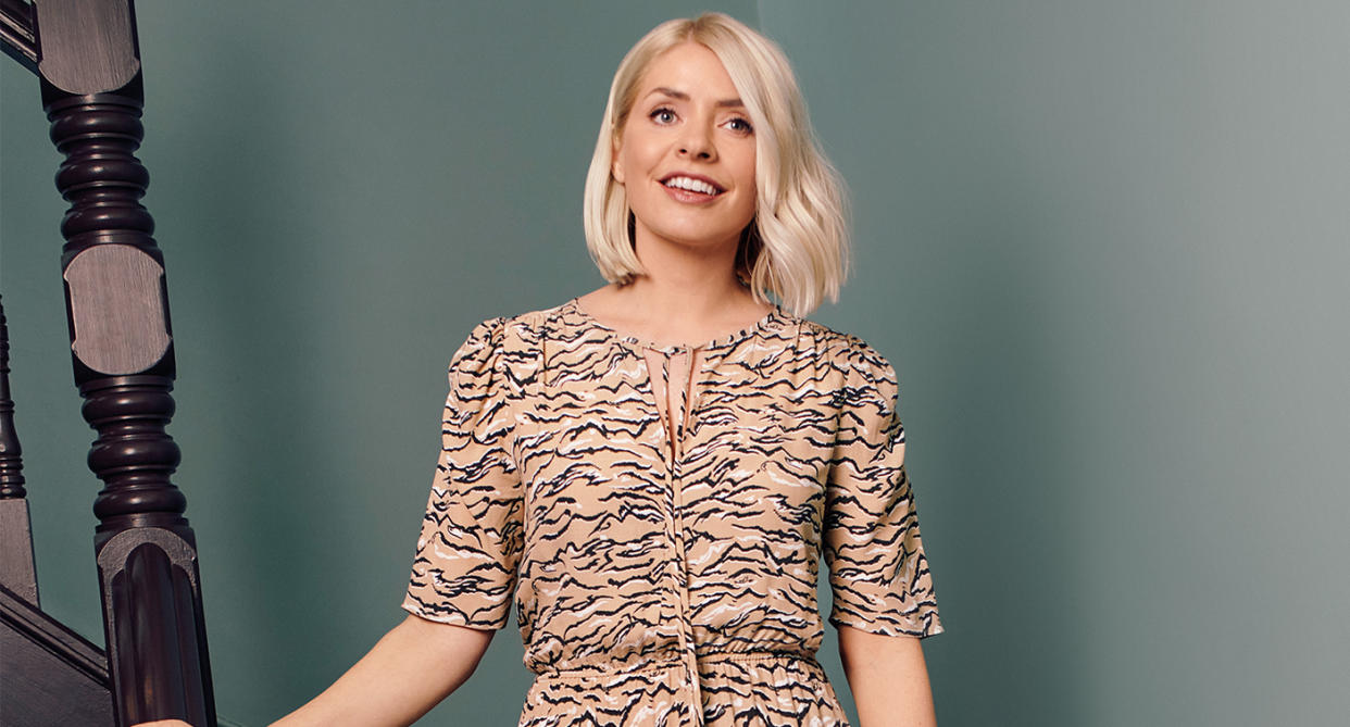 Holly Willoughby wears new M&S animal print midi dress for latest campaign - and it's under £30. (Marks & Spencer)