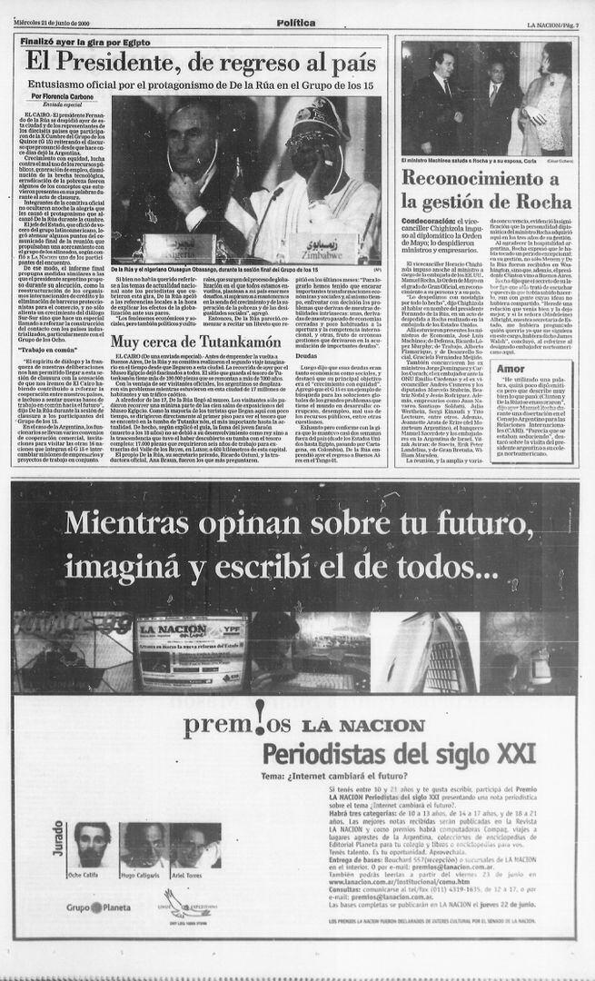 Manuel Rocha en una nota de La Nación, durante su estadía diplomática en la Argentina en la década de 1990