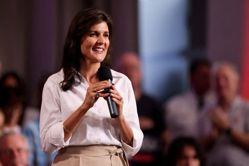 FILE PHOTO: U.S. Republican presidential candidate Nikki Haley attends a town hall in Indian Land