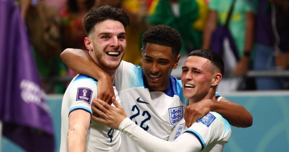 English trio Declan Rice, Jude Bellingham and Phil Foden Credit: Alamy