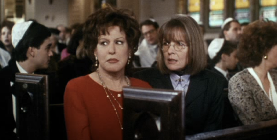 Bette Midler and Diane Keaton at a funeral in "First Wives Club"