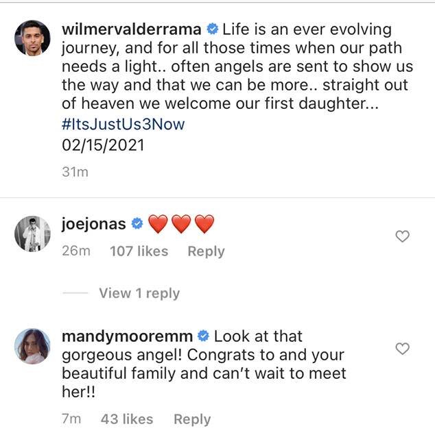 Mandy Moore, Wilmer Valderrama, Baby, Comments, Instagram