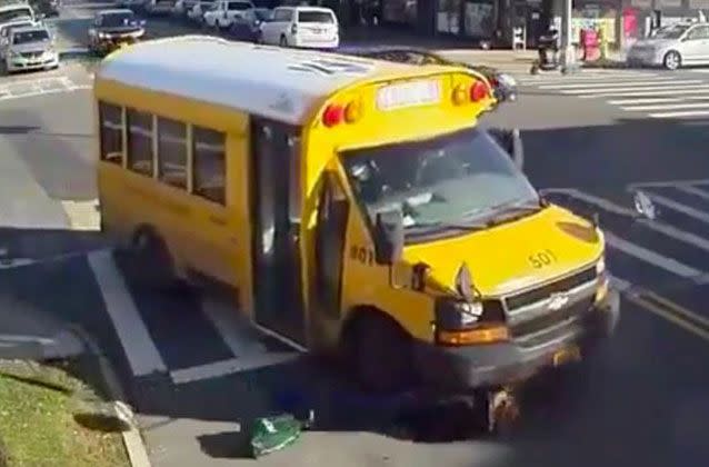 The woman was crushed under the wheel of the bus. Picture: NYC Scanner/Twitter