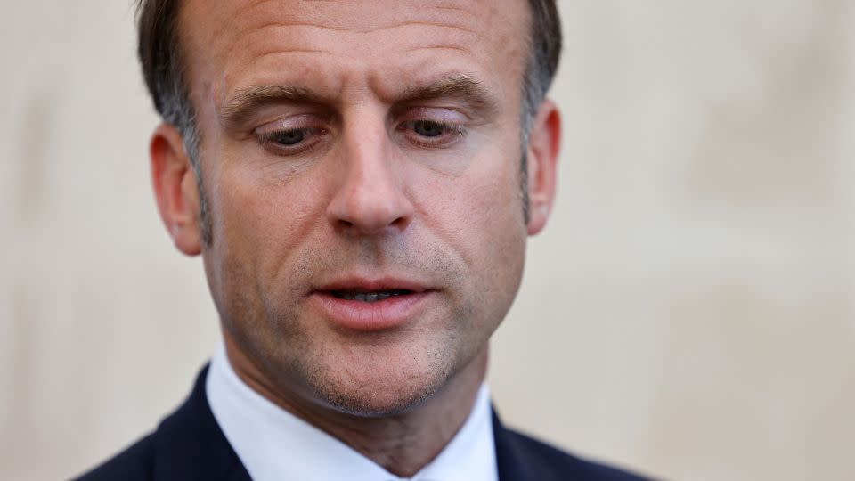 French President Emmanuel Macron speaks during the G7 summit in Italy on June 13, 2024. - Ludovic Marin/AFP/Getty Images