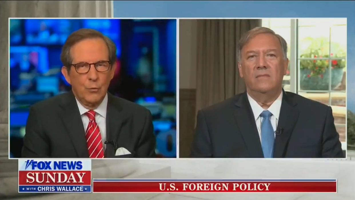 Former US Secretary of State Mike Pompeo appears on Fox News Sunday. (Fox)