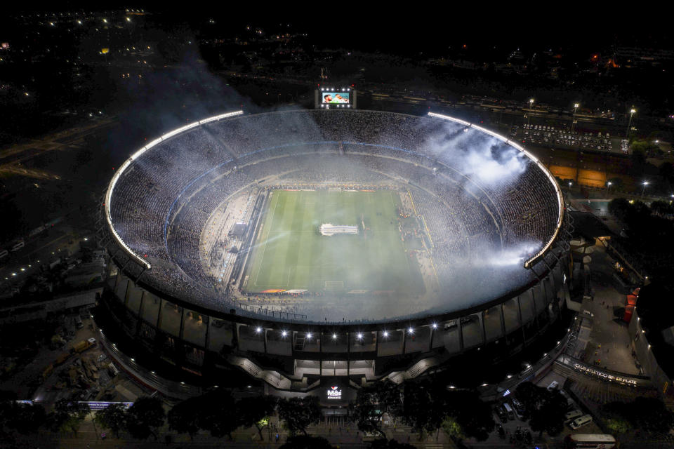 Vista del estadio Monumental durante el partido amistoso entre Argentina y Panamá, el jueves 23 de marzo de 2023, en el estadio Monumental de Buenos Aires. (AP Foto/Julián Bonjovani)