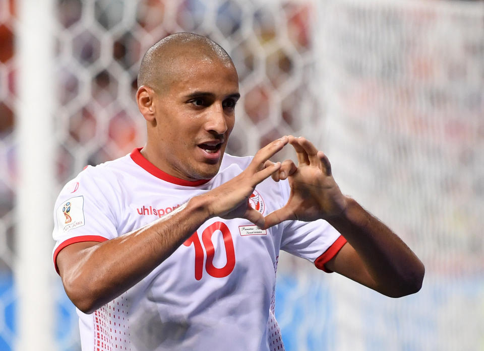 Wahbi Khazri makes a heart with his hands