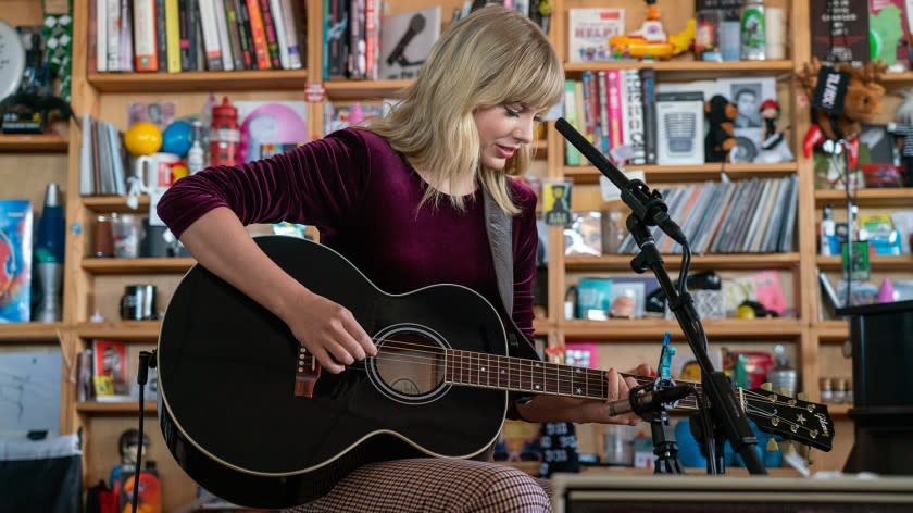 Taylor Swift performs during a Tiny Desk concert on Oct. 10, 2019. Credit: Bob Boilen/NPR