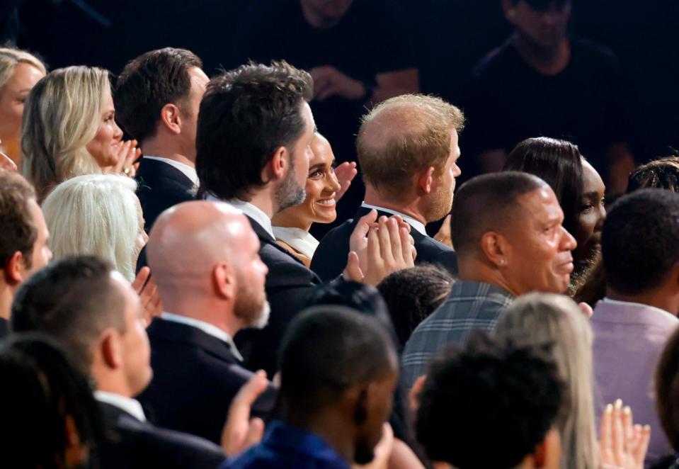 PHOTO: Meghan, Duchess of Sussex and Prince Harry, Duke of Sussex (C) are seen during the 2024 ESPY Awards at Dolby Theatre on July 11, 2024 in Hollywood, Calif. (Frazer Harrison/Getty Images)