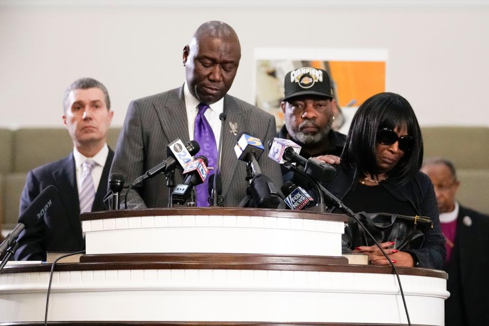 Civil rights attorney Ben Crump speaks at a news conference with the family of Tyre Nichols. (Associated Press)