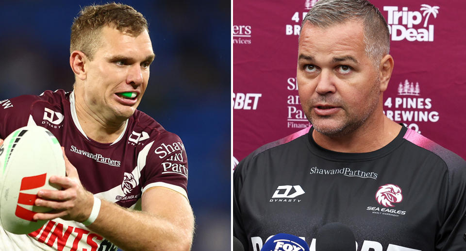 Manly coach Anthony Seibold admits a positional switch for Tom Trbojevic is something the NRL club have held discussions about. Pic: Getty