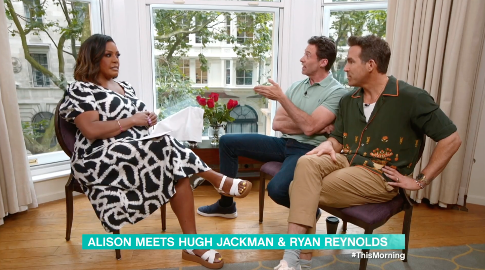 Alison Hammond with Hugh Jackman and Ryan Reynolds on This Morning (ITV)