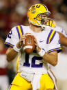 TUSCALOOSA, AL - NOVEMBER 05: Jarrett Lee #12 of the LSU Tigers drops back to pass against the Alabama Crimson Tide during the first half of the game at Bryant-Denny Stadium on November 5, 2011 in Tuscaloosa, Alabama. (Photo by Kevin C. Cox/Getty Images)