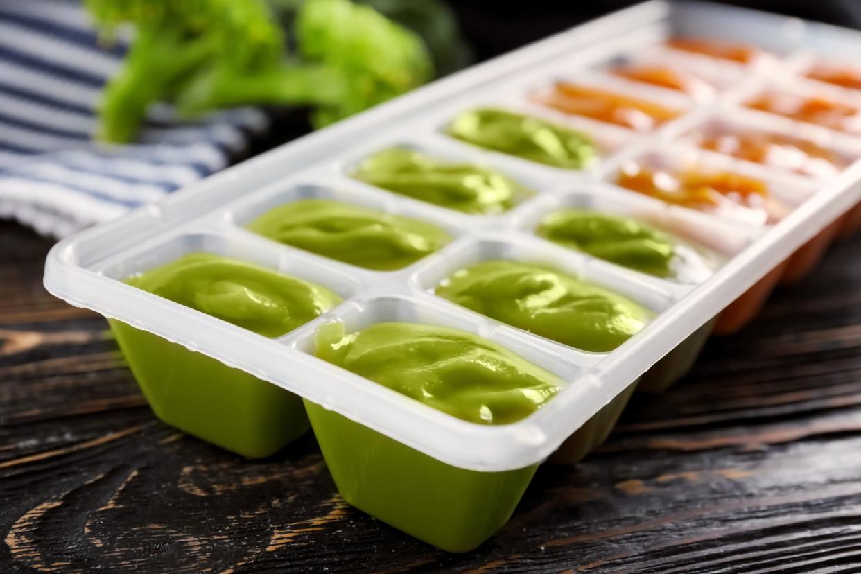 Ice cube tray with pureed vegetables