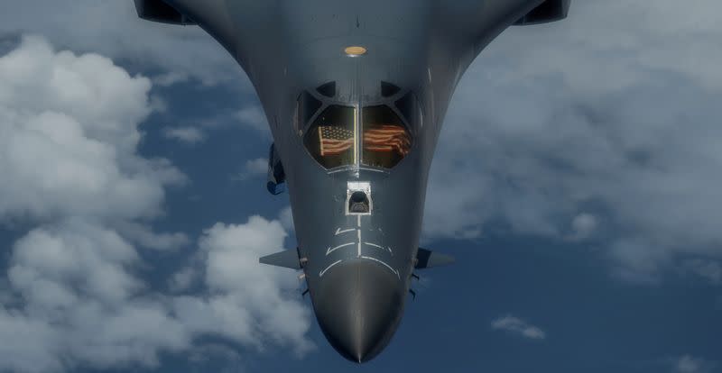 A 9th Expeditionary Bomb Squadron B-1B Lancer flies as part of Bomber Task Force over the Philippine Sea