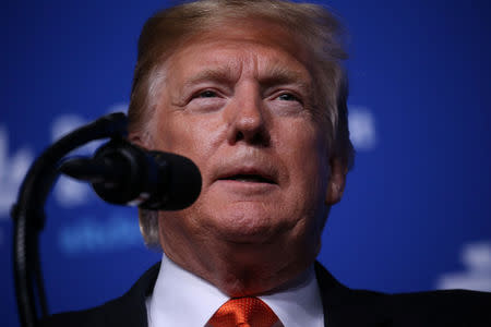 U.S. President Donald Trump speaks at the Rx Drug Abuse and Heroin Summit at the Hyatt Regency in Atlanta, Georgia, U.S. April 24, 2019. REUTERS/Leah Millis