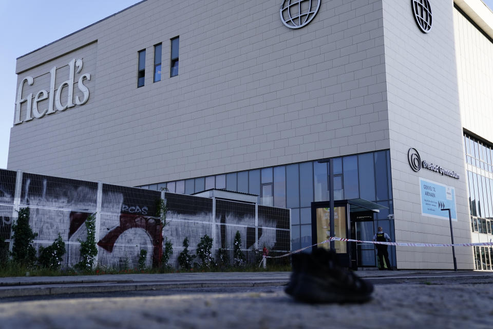 Field's shopping mall is closed in Copenhagen, Denmark, Monday, July 4, 2022. Danish police believe Sunday's shooting at the shopping mall was not terror-related, and said Monday that the gunman acted alone and appears to have selected his victims at random. (Mads Claus Rasmussen/Ritzau Scanpix via AP)