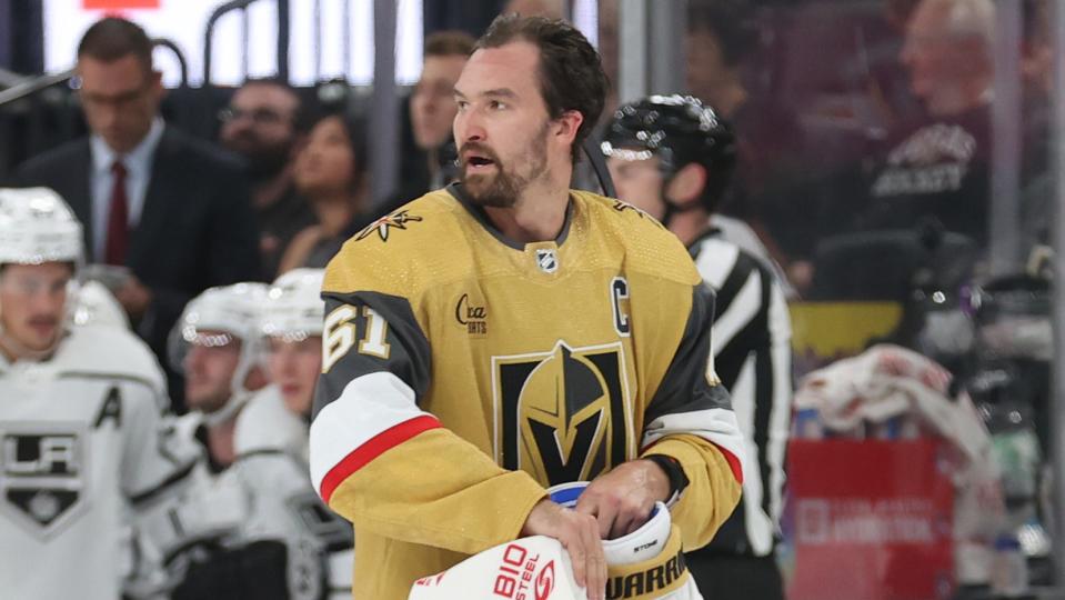 Mark Stone was not happy after getting crushed by Los Angeles Kings forward Hayden Hodgson. (Photo by Zak Krill/NHLI via Getty Images)
