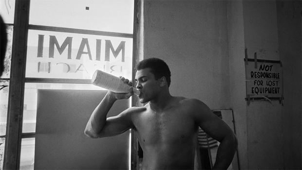 Muhammad Ali cools off while training in Miami Beach, February 1971. From the book 