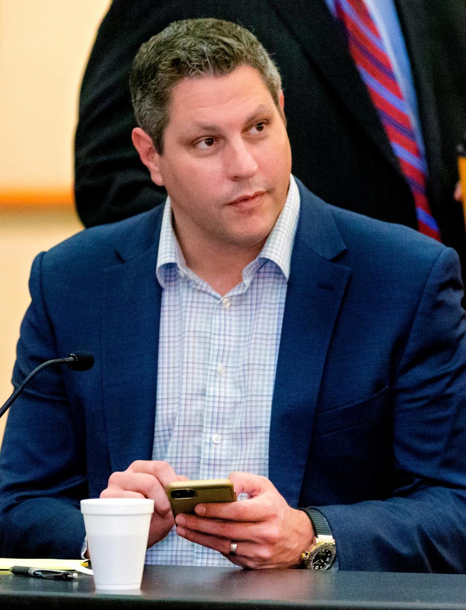 Trent Smith takes part in an Oklahoma State Board of Education meeting Jan. 28, 2021, at the Oklahoma History Museum in Oklahoma City.