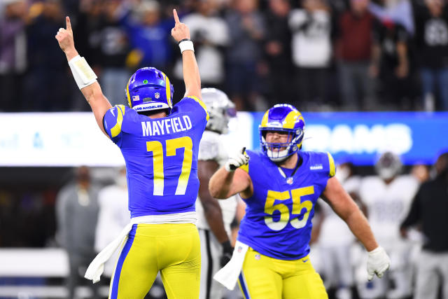 Baker cooks: Newcomer Mayfield rallies Rams past Vegas 17-16 - The San  Diego Union-Tribune