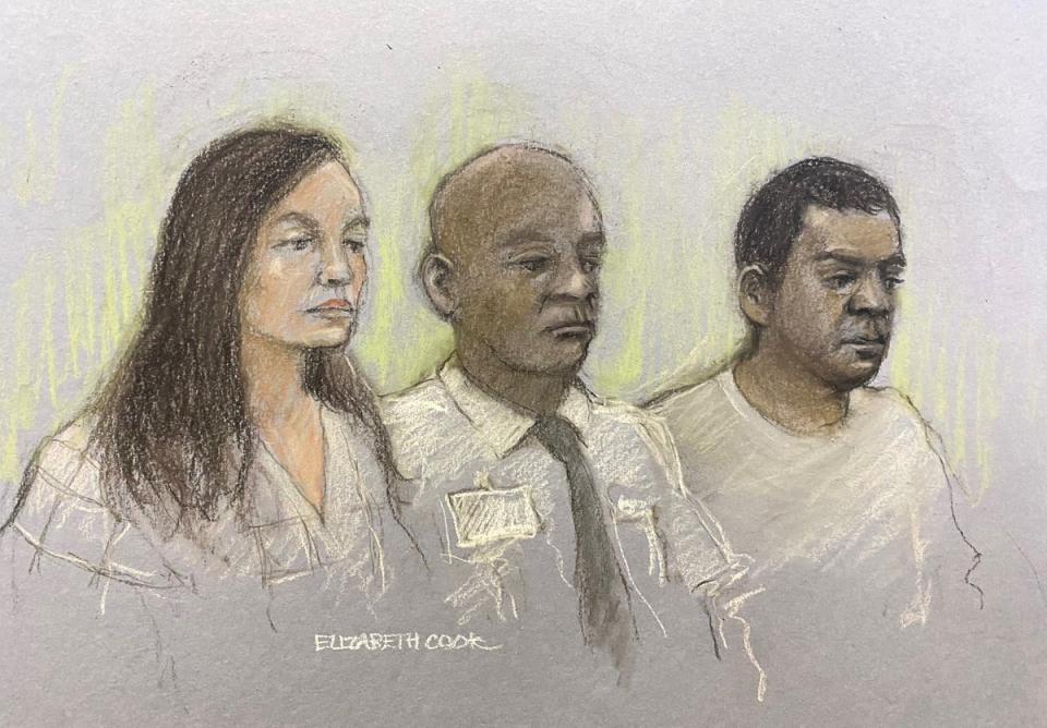 A court sketch of the couple at a previous hearing (PA)