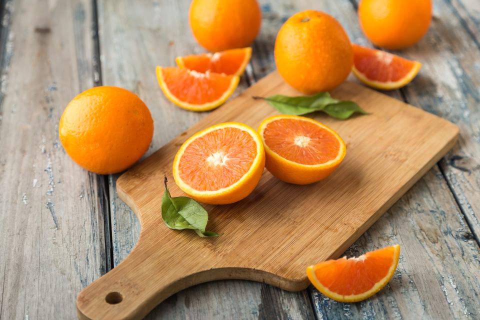 <p>Loaded with vitamin C, oranges are also solid sources of folate—important for cell maintenance and repair. They contain potassium and vitamins B1 and A, which are essential for vision and immune function. And the pectin in oranges absorbs unhealthy cholesterol from the other foods you eat.</p>