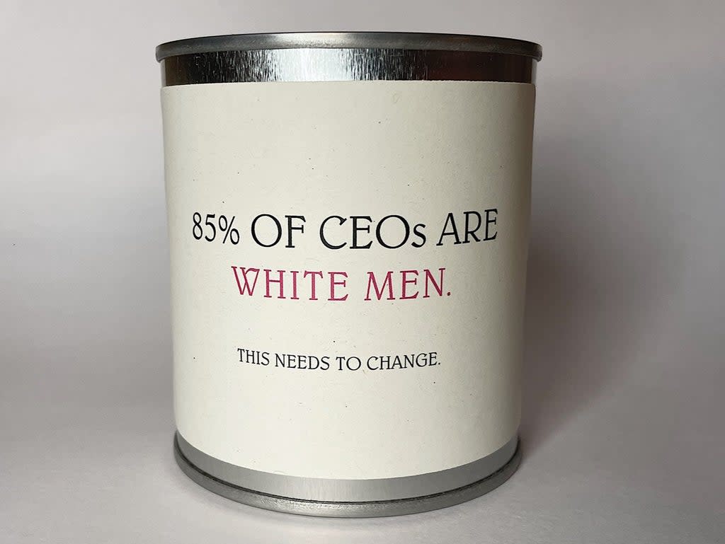 '85% of CEOs are white men’ candle (Flaming Crap/Lightning Travel Receruitment)