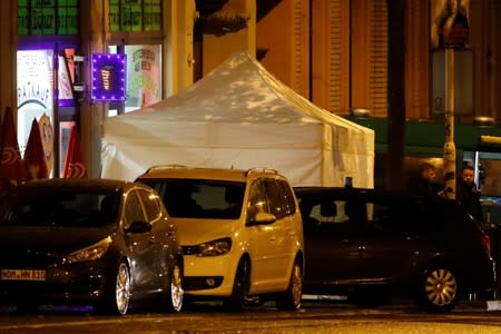 A forensic tent is seen outside a kebab fast food restaurant at the site of shooting in Halle