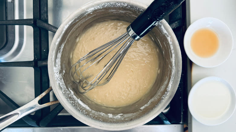 glaze and whisk in saucepan