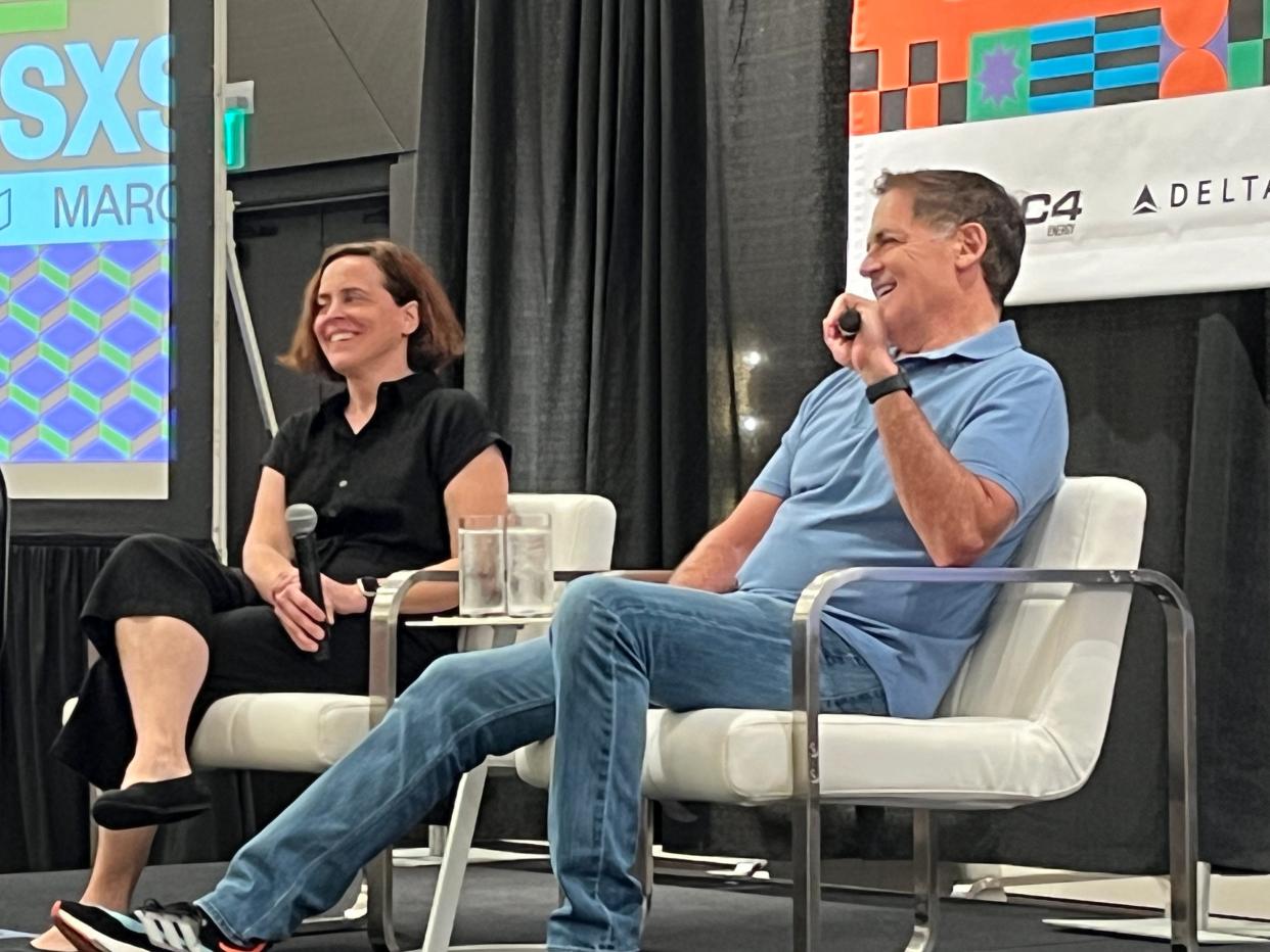 Texas entrepreneur Mark Cuban talks with Renee Wegrzyn, the director of the Advanced Research Projects Agency for Health, about the future of health entrepreneurship during SXSW on Friday, March 8, 2024.