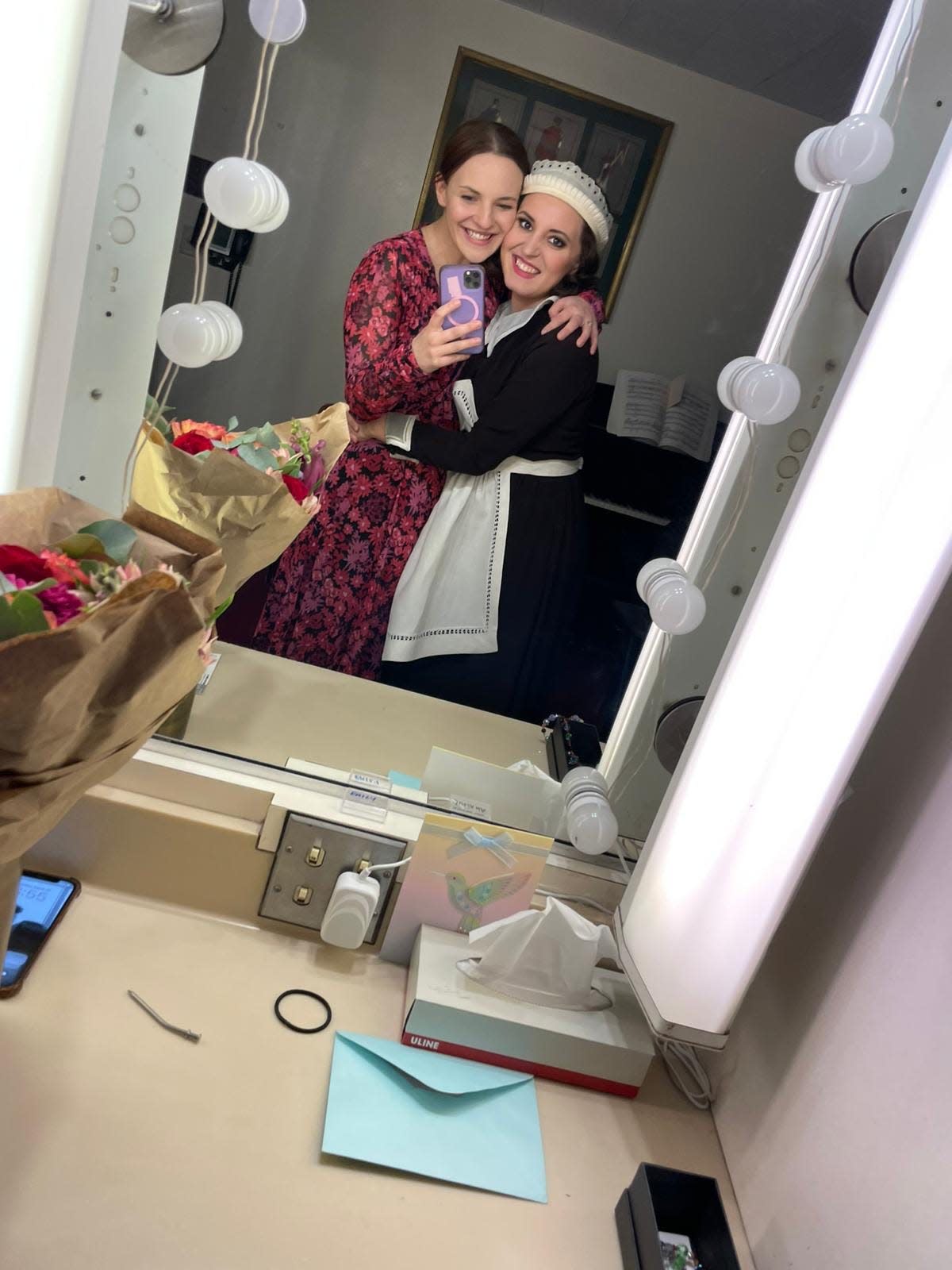 Sisters Alison and Emily Pogorelc of Whitefish Bay pose backstate the at Metropolitan Opera in New York, where they worked together on a recent production.