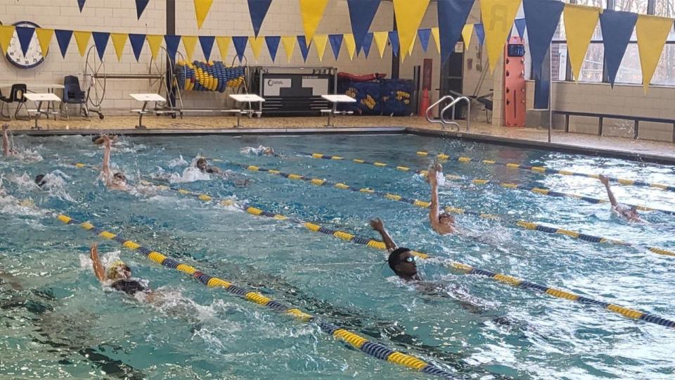 North Brunswick swimmers practice at the high school pool last month.