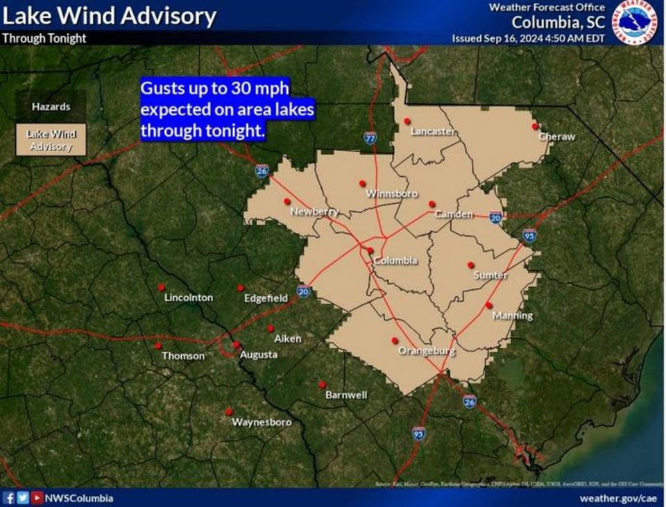 Severe weather is forecast to affect South Carolina.