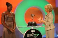 Sue Barker talks to Christine Ohuruogu during the BBC Sports Personality of the Year 2007 awards, at the NEC in Birmingham. (Photo by David Davies - PA Images/PA Images via Getty Images)