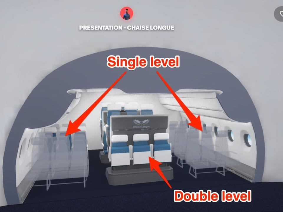 A Metaverse rendering shows how the seats would look on board an aircraft.