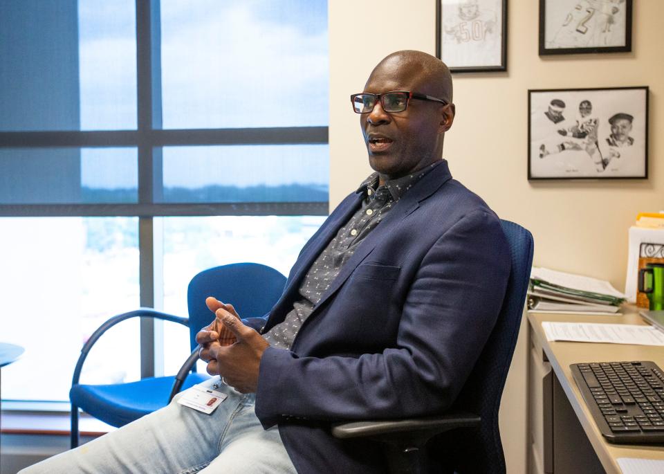 Milt Lee talks about plans for the future of South Bend school athletics in his office Friday, July 1, 2022 at the South Bend School Corporation headquarters in downtown South Bend. 