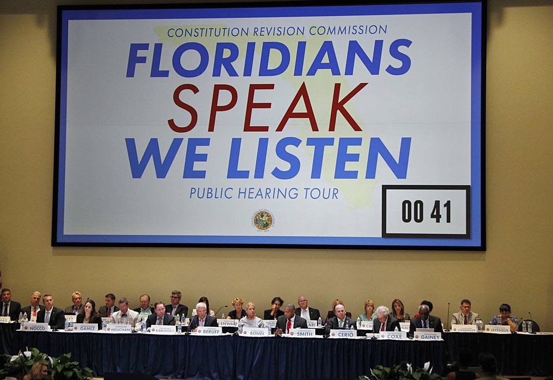 Members of the Constitutional Revision Commission listened to residents during a town hall meeting with Floridians in Miami at Florida International University in Miami, April 6, 2017.