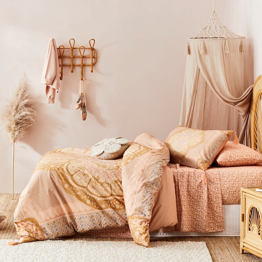 Adairs Kids Wandering Folk Wild Marrakesh Peach Quilt Cover Set, from $149