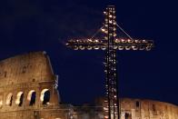 A view of the Colosseum during the Way Of The Cross procession held by Pope Benedict XVI on Good Friday in Rome, Italy. The traditional Catholic procession on Good Friday recalls the crucifixion of Jesus Christ.